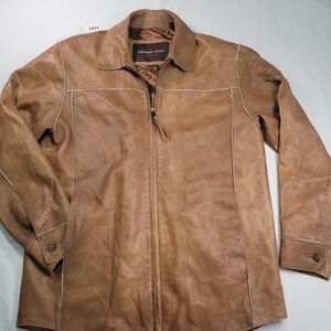 Andrew Marc New York Mens Brown Leather Jacket Sz Med Zip Front Collared